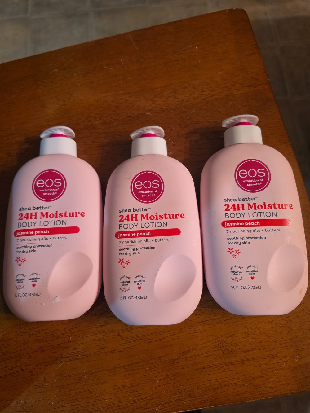 3 Bottles Eos Pink 24H Moisture Body Lotion Trio - Jasmine Peach